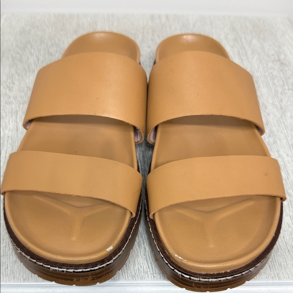 Madewell Size 6 The Charley Double-Strap Slide Camel Leather Sandals - Picture 10 of 11